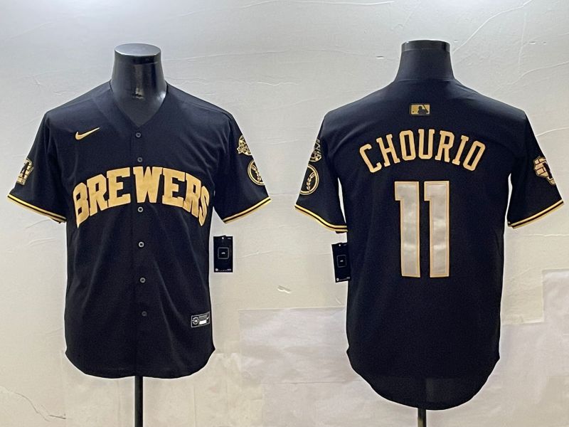 Men Milwaukee Brewers #11 Chourio Black Gold Game 2025 Nike MLB Jersey style 1